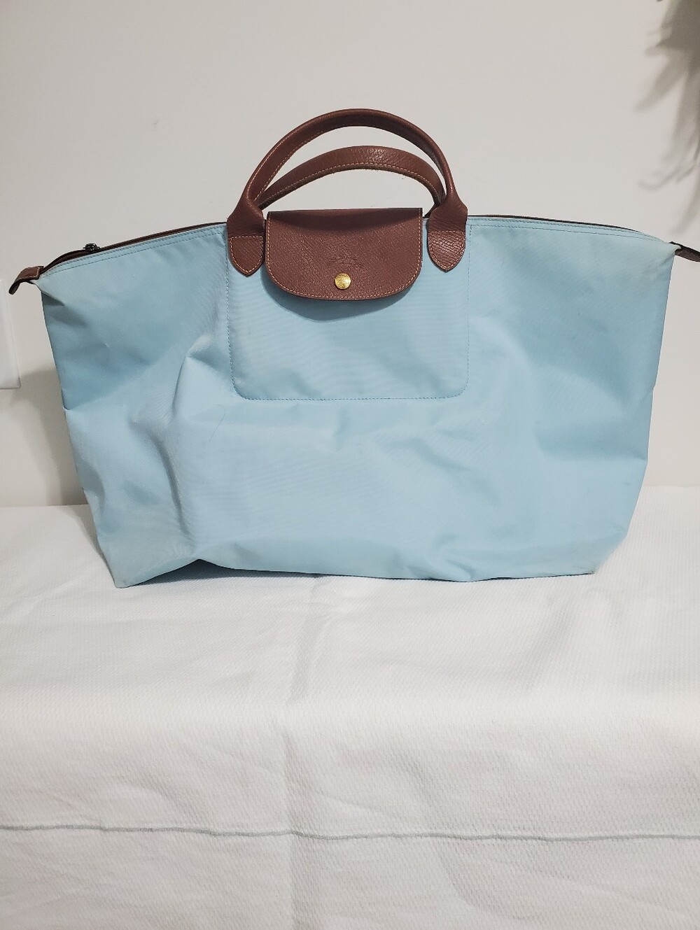 Longchamp Le Pliage Large Type L Travel Weekender Bag Light Blue